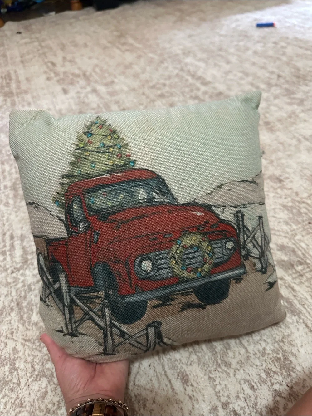 Red Vintage Truck Decorative Pillow